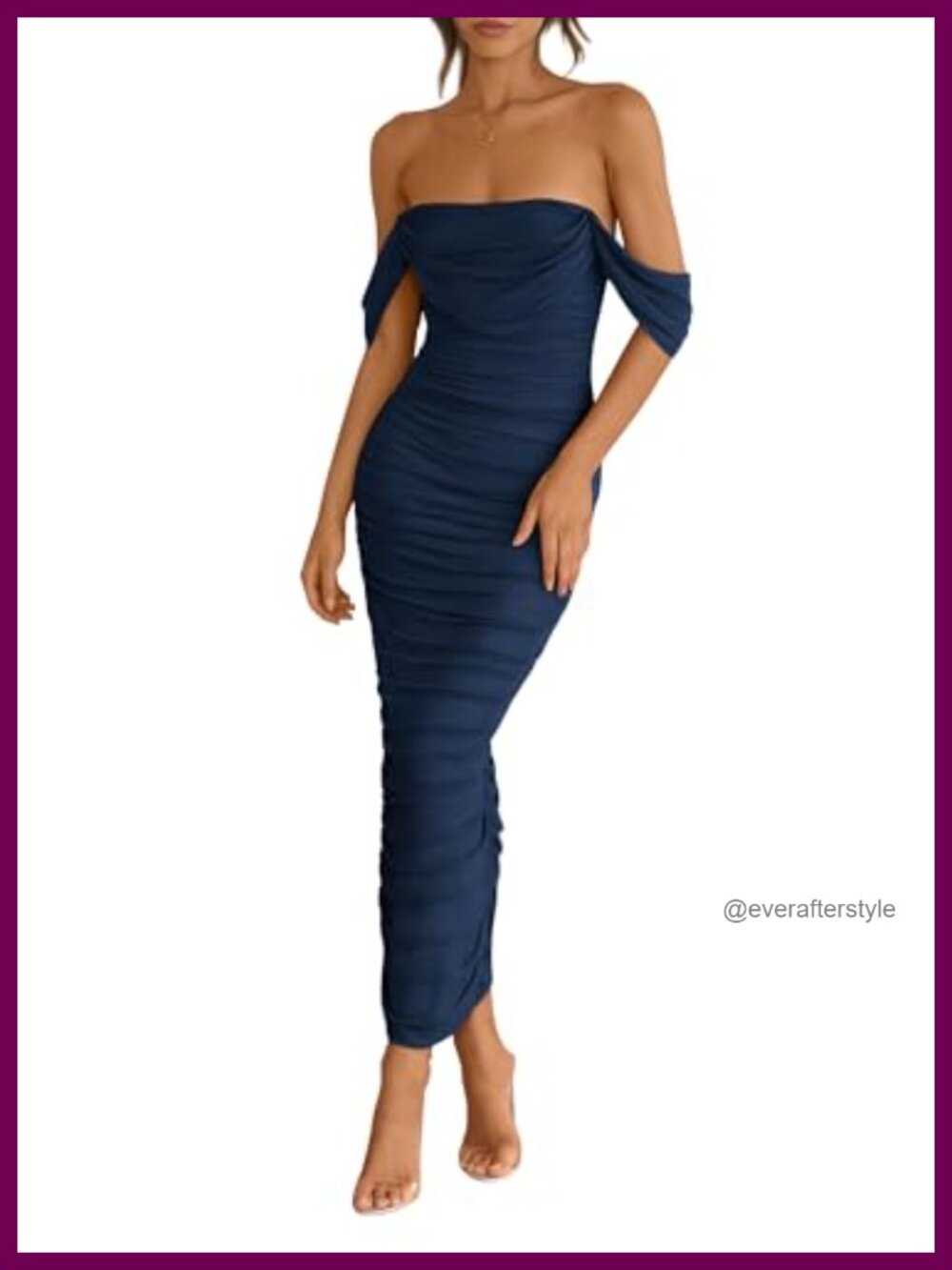 Off Shoulder Maxi Wedding Guest Mesh Dress